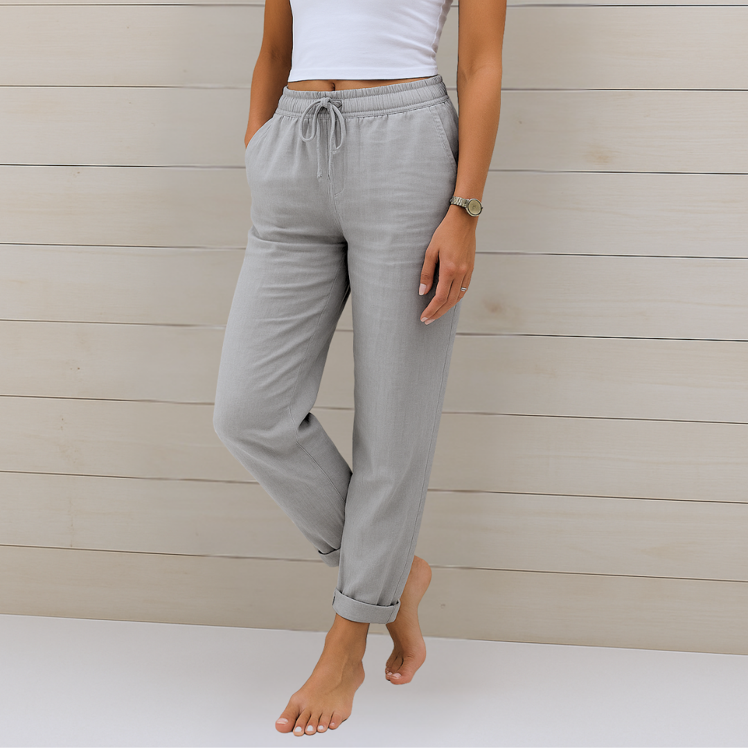 Nadine – Pantalon en Lin Respirant avec Taille Élastique et Confort Stretch