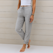 Nadine – Pantalon en Lin Respirant avec Taille Élastique et Confort Stretch