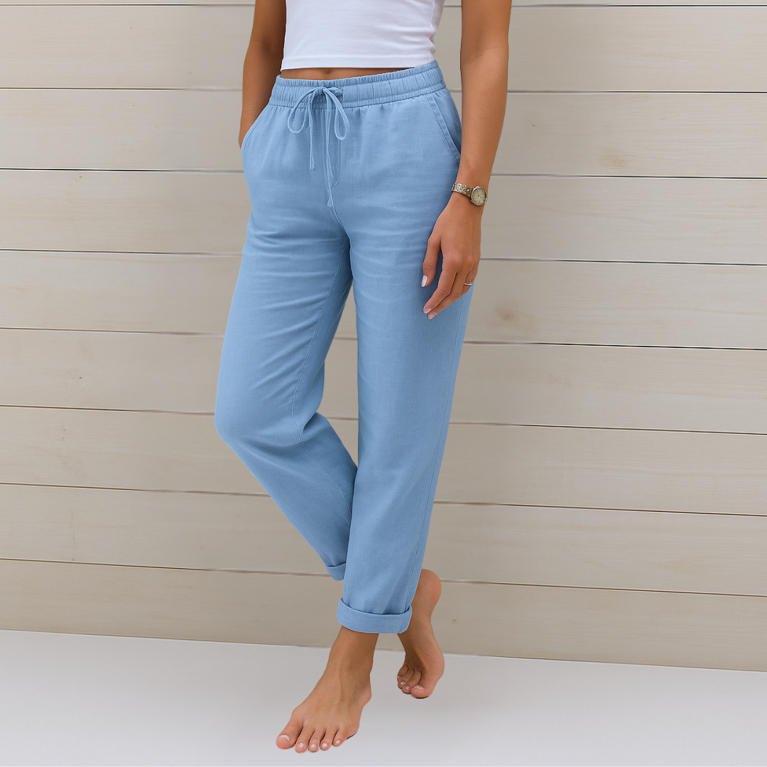 Nadine – Pantalon en Lin Respirant avec Taille Élastique et Confort Stretch