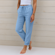 Nadine – Pantalon en Lin Respirant avec Taille Élastique et Confort Stretch
