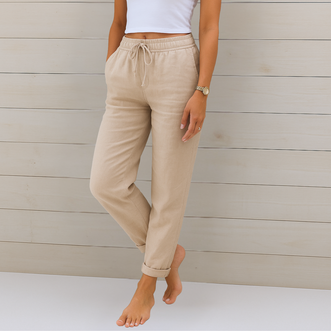 Nadine – Pantalon en Lin Respirant avec Taille Élastique et Confort Stretch