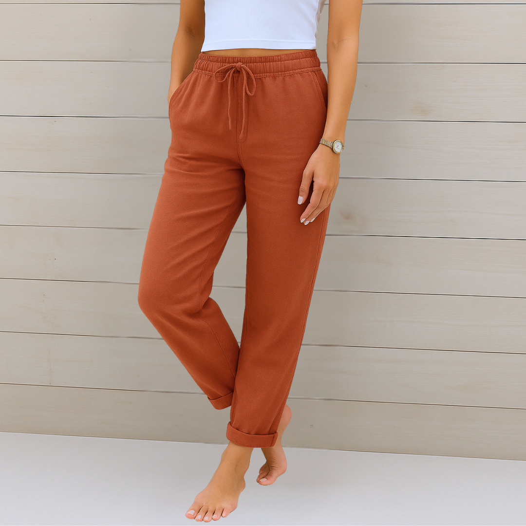 Nadine – Pantalon en Lin Respirant avec Taille Élastique et Confort Stretch