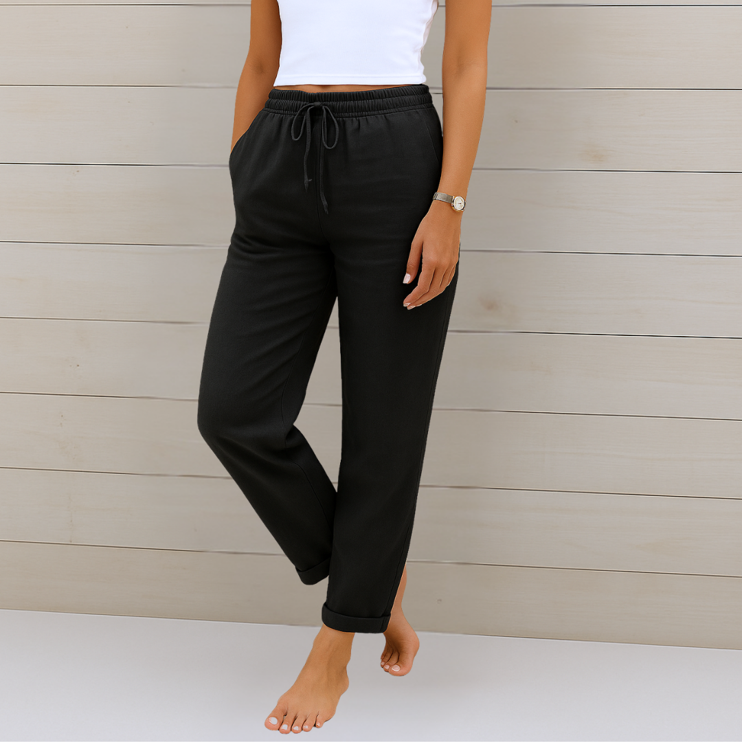 Nadine – Pantalon en Lin Respirant avec Taille Élastique et Confort Stretch