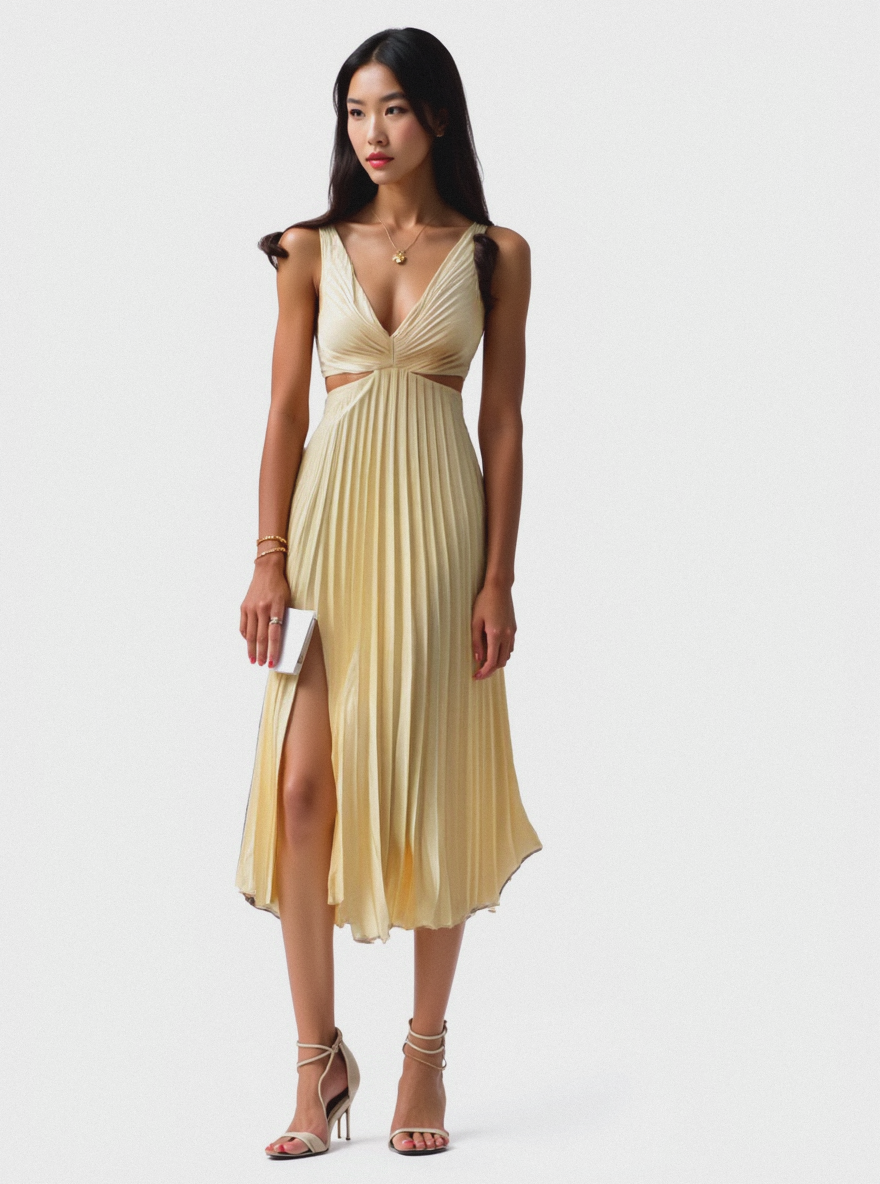 KESLEY | ROBE PLISSÉE AVEC DÉCOLLETÉ