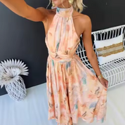 Élise | Robe longue dos nu à imprimé aquarelle