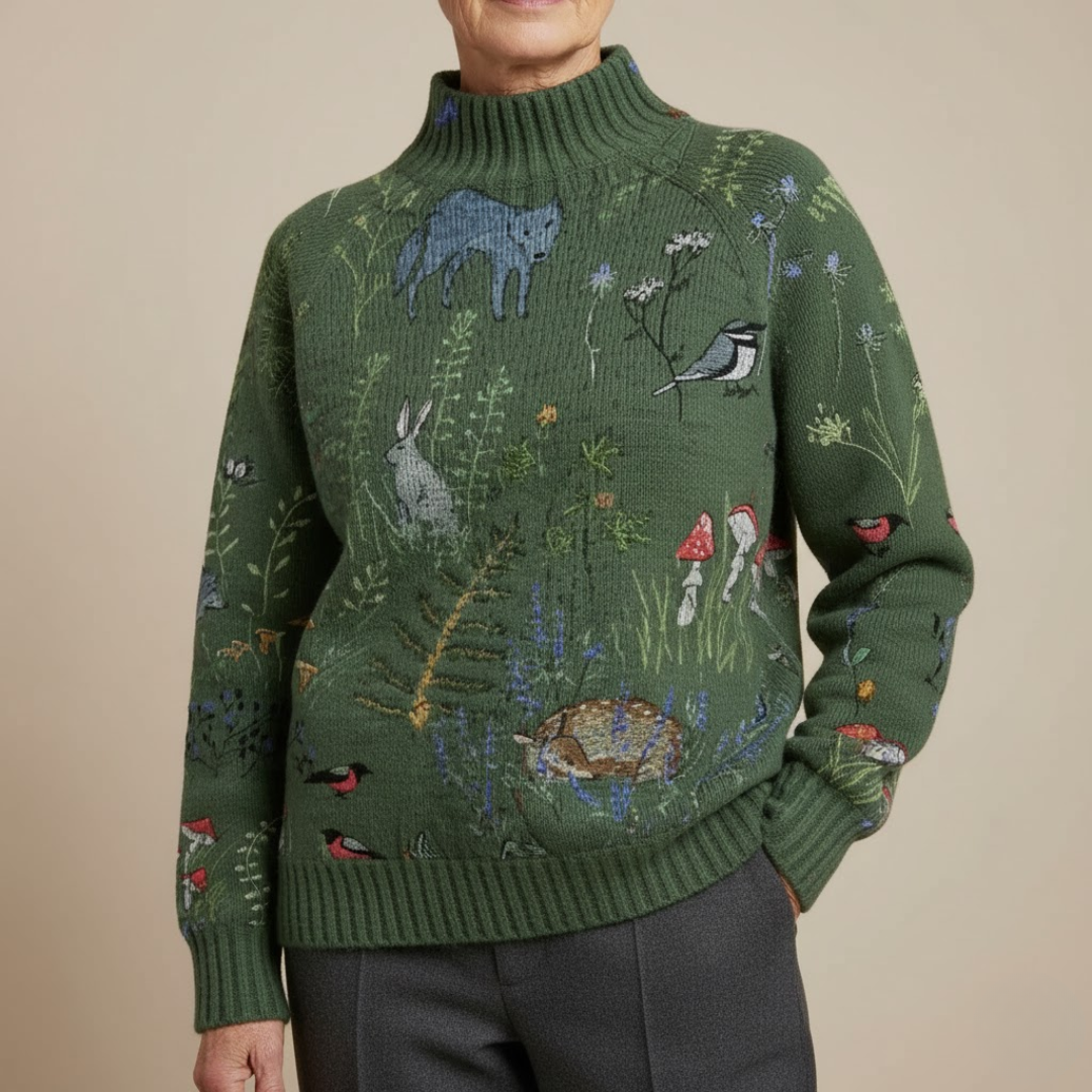 Rosalie – Tricot douillet avec motif inspiré de la forêt