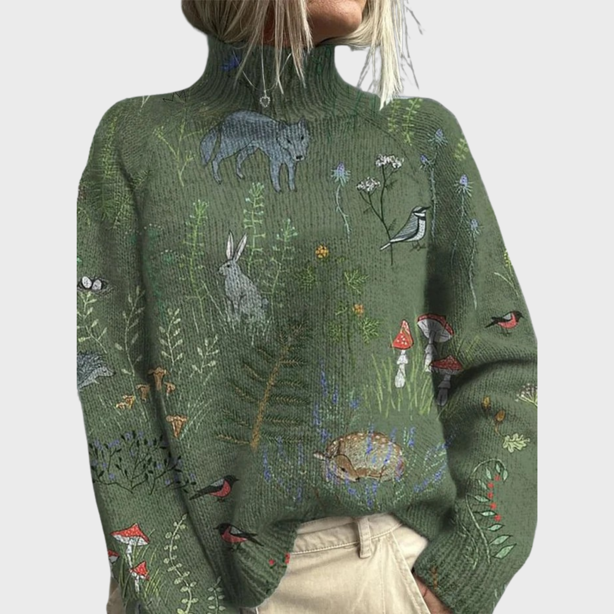 Rosalie – Tricot douillet avec motif inspiré de la forêt