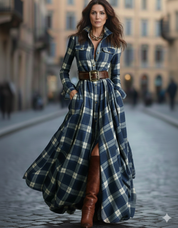 Juliette — Robe-chemise maxi élégante à carreaux