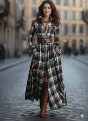 Juliette — Robe-chemise maxi élégante à carreaux