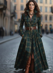 Juliette — Robe-chemise maxi élégante à carreaux
