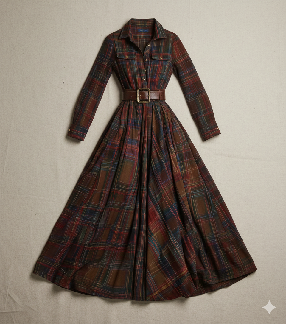 Juliette — Robe-chemise maxi élégante à carreaux