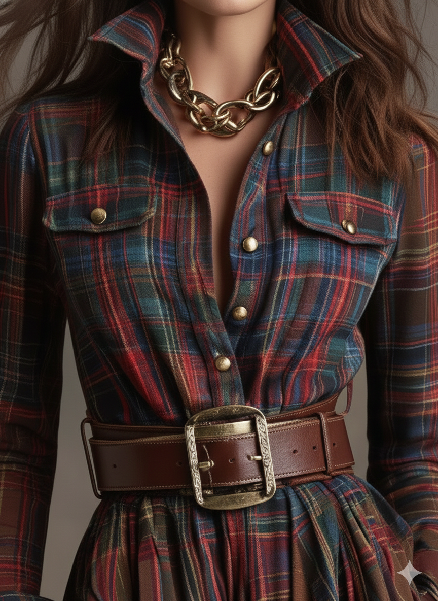 Juliette — Robe-chemise maxi élégante à carreaux