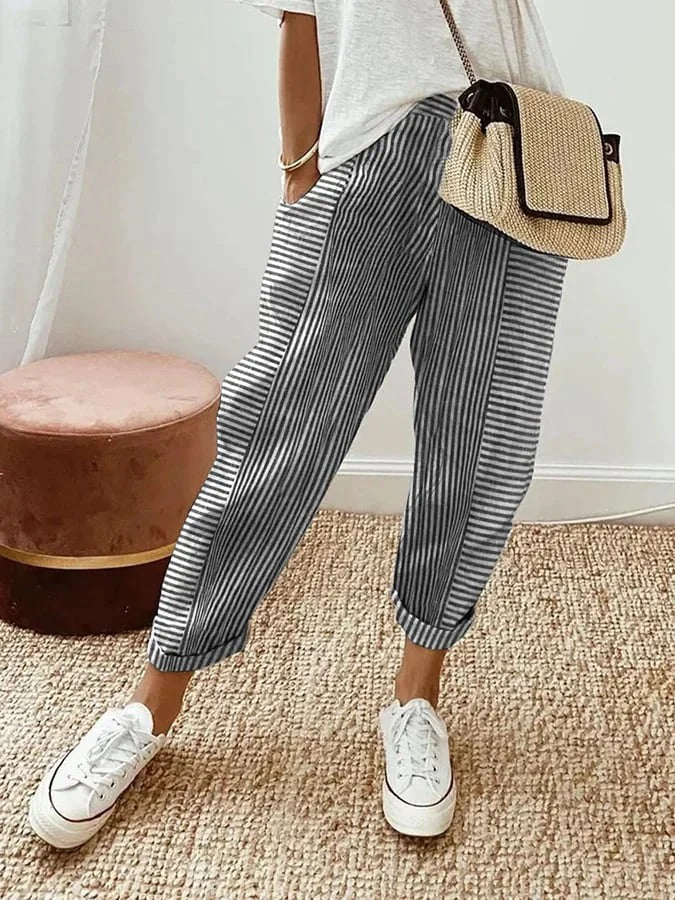 Océane – Pantalon Rayé Élégant et Confortable