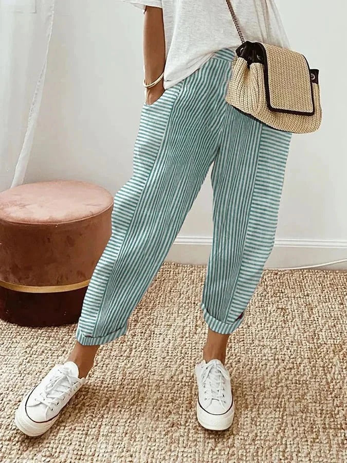 Océane – Pantalon Rayé Élégant et Confortable