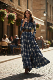 Juliette — Robe-chemise maxi élégante à carreaux