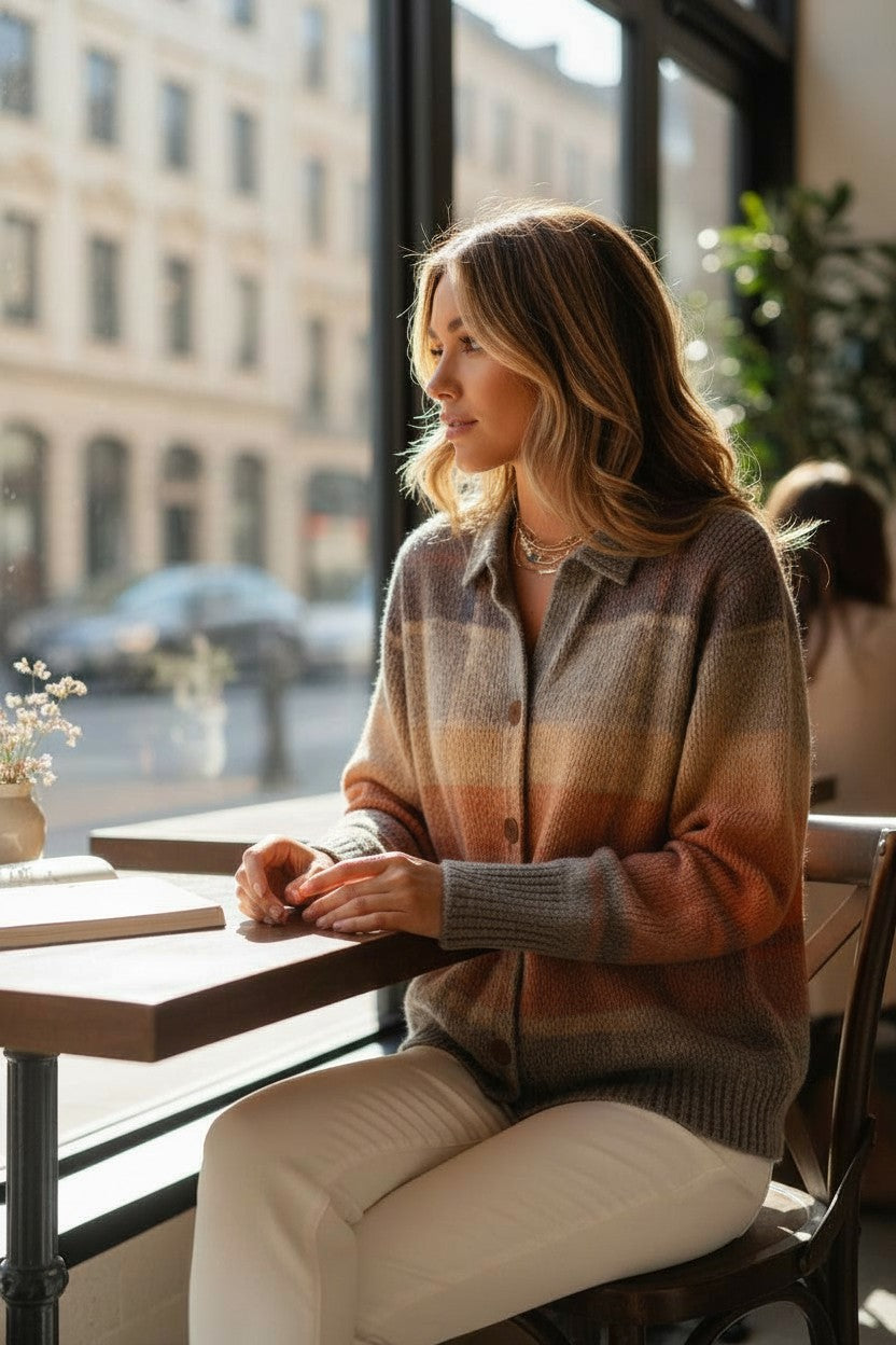 Aurélie - Blouse à carreaux dans des tons chauds et automnaux