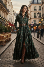 Juliette — Robe-chemise maxi élégante à carreaux